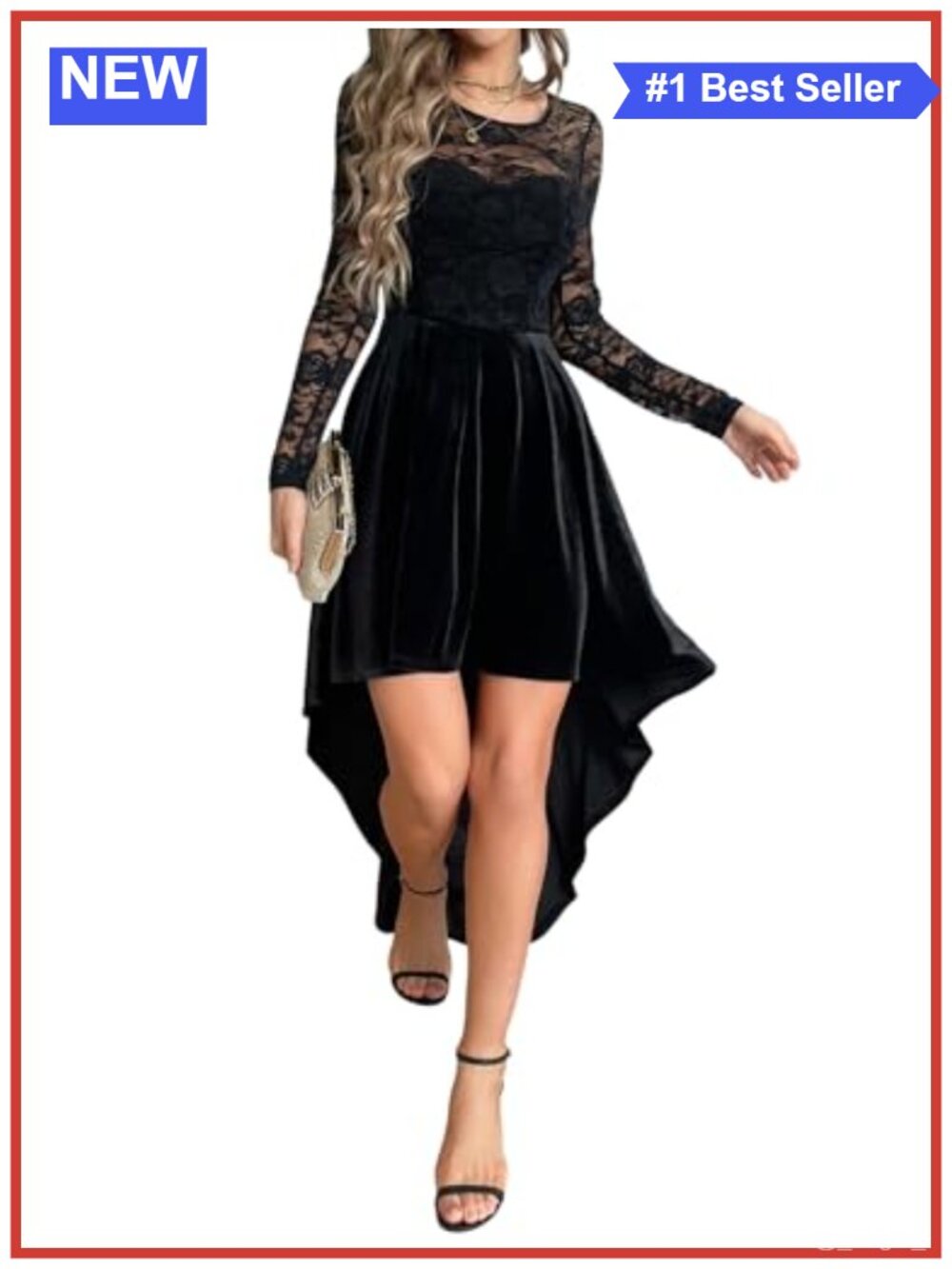 Velvet Lace Long Sleeve High Low Gothic Cocktail Formal Dress